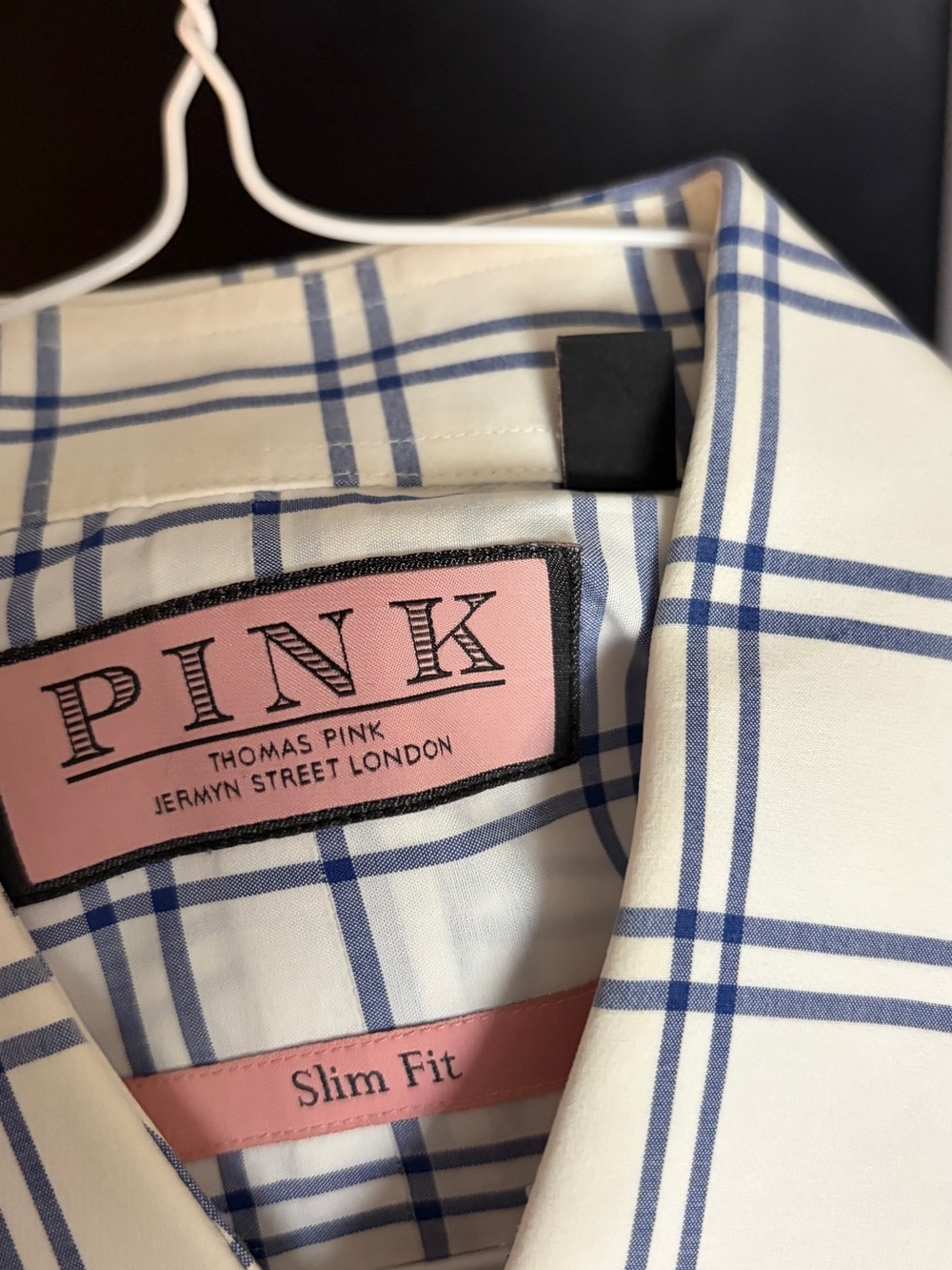 Thomas Pink White Shirt with Blue Windowpane Check
